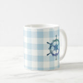 Mug Sailboat Blue Tiller En vichy Vérifier Motif (Devant droit)