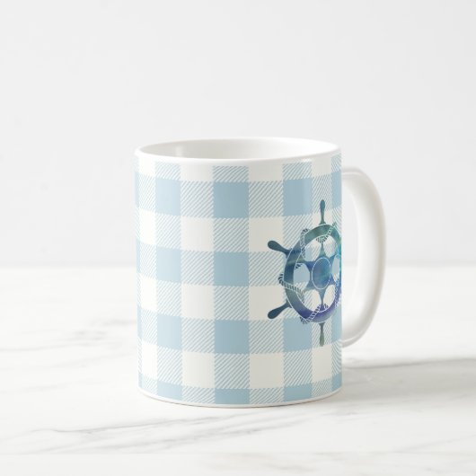 Mug Sailboat Blue Tiller En vichy Vérifier Motif (Devant droit)