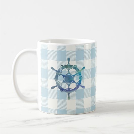 Mug Sailboat Blue Tiller En vichy Vérifier Motif (Gauche)