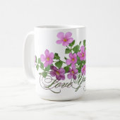 Mug 'S'aime' à fleurs botaniques violettes (Devant gauche)