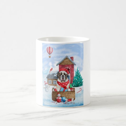 Mug Saint Bernard Chien dans la neige Maison de Chien (Centre)