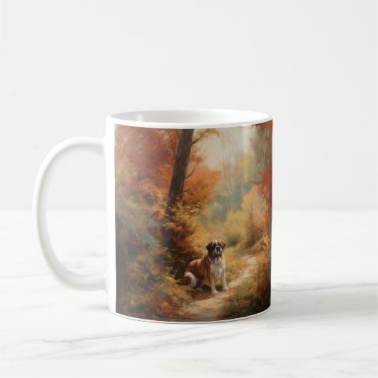 Mug Saint Bernard en automne Feuilles Automne automne  (Gauche)