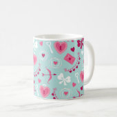 Mug Saint Valentin Amour Coeurs Flèches Bows Rose Roug (Devant droit)