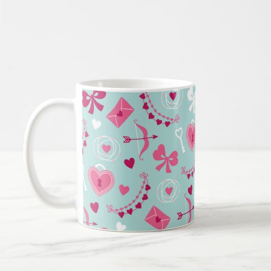 Mug Saint Valentin Amour Coeurs Flèches Bows Rose Roug (Gauche)