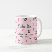 Mug Saint-Valentin : Arrière - plan "Je t'aime". (Devant droit)