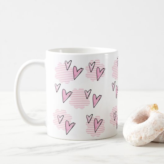 Mug Saint-Valentin aux coeurs roses (Avec donut)