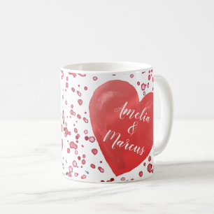 Mug Saint-Valentin, coeur rouge avec des noms