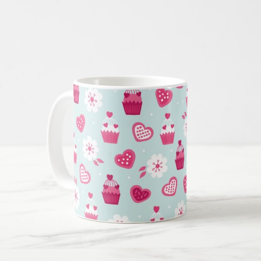 Mug Saint Valentin Coeurs bonbons Cupcakes Fleurs (Devant gauche)