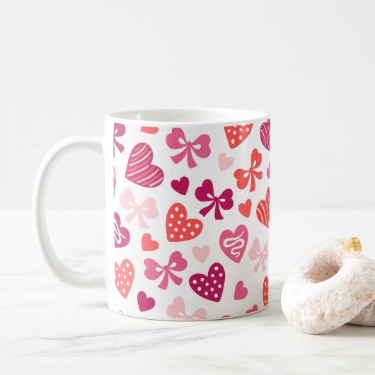 Mug Saint Valentin Coeurs bonbons Pink Ribbons Bows (Avec donut)
