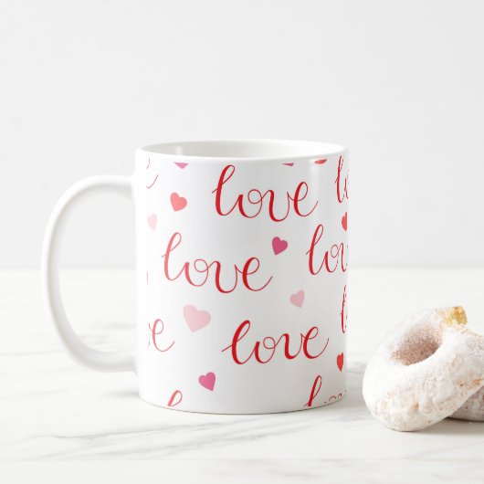 Mug Saint Valentin Coeurs d'amour Motif rose rouge (Avec donut)
