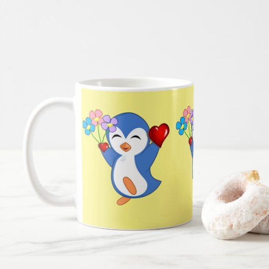 Mug Saint-Valentin Coeurs de pingouins (Avec donut)