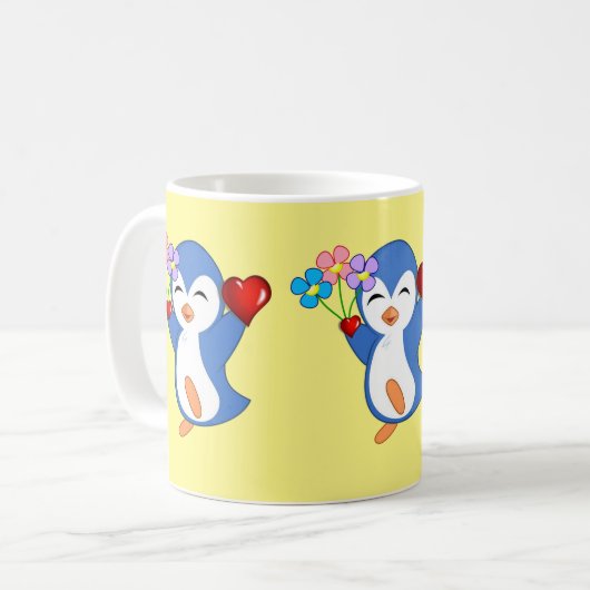 Mug Saint-Valentin Coeurs de pingouins (Devant gauche)