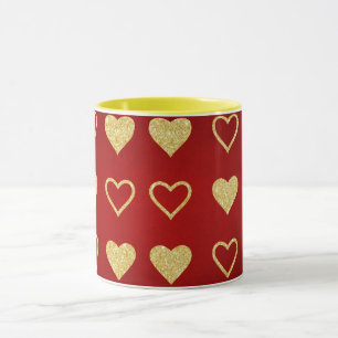 Mug Saint Valentin Coeurs d'or de luxe rouge
