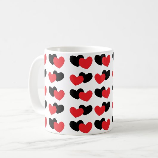 Mug Saint-Valentin Coeurs noirs rouges (Devant gauche)