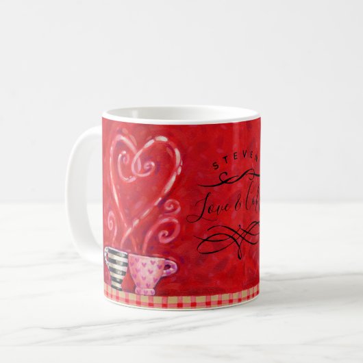 Mug Saint-Valentin Coeurs rouges Citation de café d'am (Devant gauche)