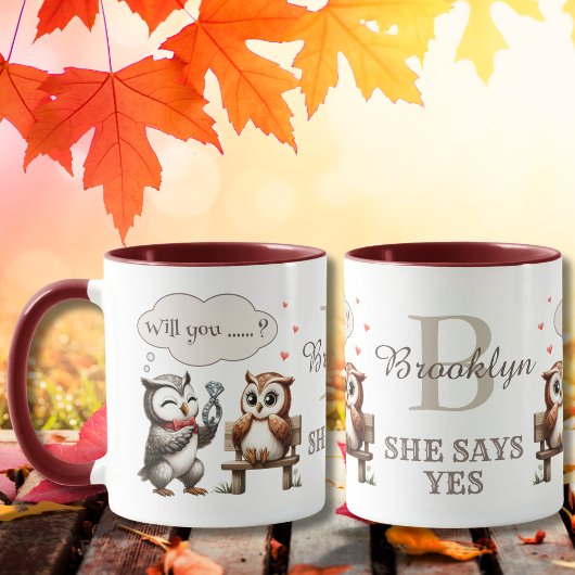 Mug Saint-Valentin Couple d'hiboux mignons Proposition
