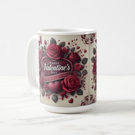 Mug Saint Valentin Design avec Roses et coeur (Devant gauche)