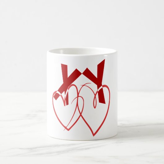 Mug Saint Valentin deux mignons coeurs rouges amour (Centre)