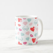 Mug Saint Valentin Diamants Coeurs Baisers Rose (Devant droit)