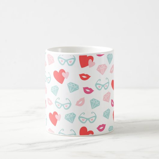 Mug Saint Valentin Diamants Coeurs Baisers Rose (Centre)