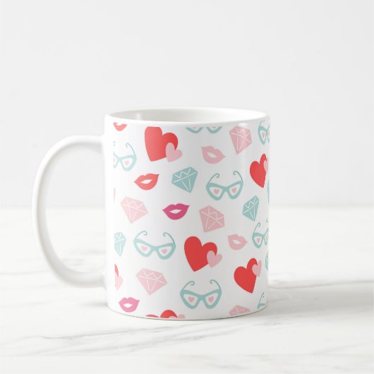 Mug Saint Valentin Diamants Coeurs Baisers Rose (Gauche)