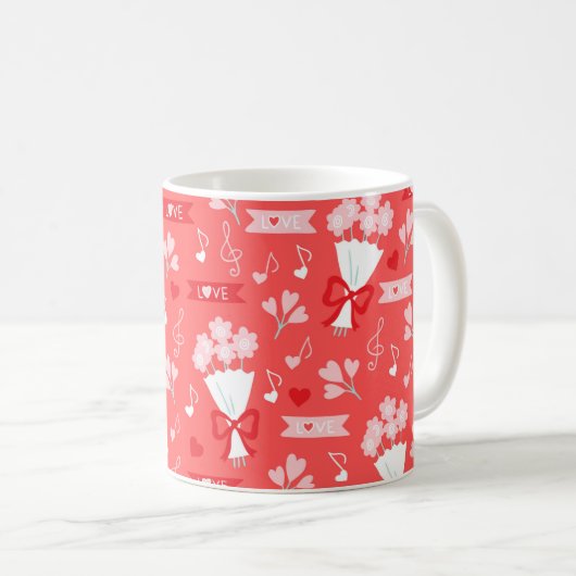Mug Saint Valentin Fleurs Chocolats Coeurs rose (Devant droit)