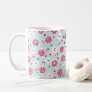 Mug Saint Valentin Fleurs Coeurs rose