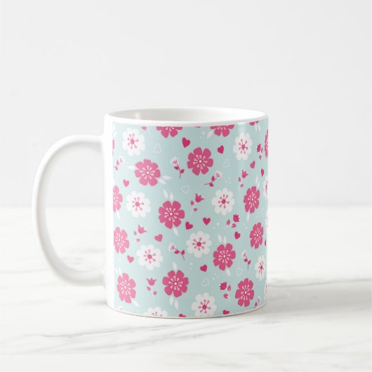 Mug Saint Valentin Fleurs Coeurs rose (Gauche)