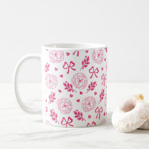 Mug Saint Valentin Fleurs Ruban Coeurs rose