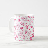 Mug Saint Valentin Fleurs Ruban Coeurs rose (Devant gauche)