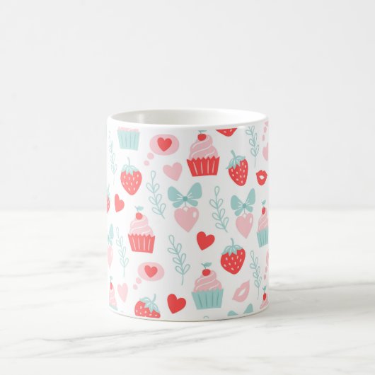 Mug Saint Valentin Fraise Baisers Cupcakes Coeurs (Centre)