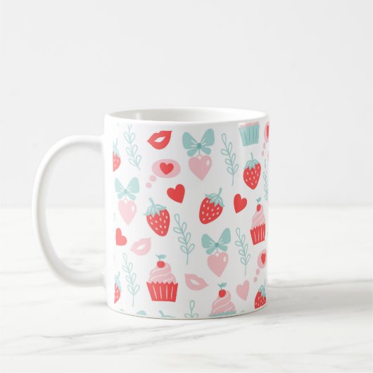 Mug Saint Valentin Fraise Baisers Cupcakes Coeurs (Gauche)