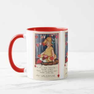 Mug Saint Valentin Mignon Vintage, Fille aux Cœurs Rou