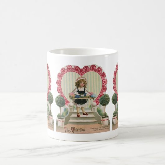 Mug Saint-Valentin mignon vintage, Fille aux fleurs (Centre)