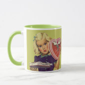 Mug Saint-Valentin mignon vintage, Fille avec Chocolat (Gauche)