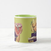 Mug Saint-Valentin mignon vintage, Fille avec Chocolat (Centre)