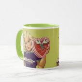 Mug Saint-Valentin mignon vintage, Fille avec Chocolat (Devant gauche)