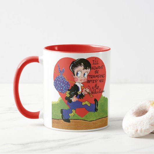 Mug Saint-Valentin Rétro, Cœur de garçon vagabond vint (Avec donut)