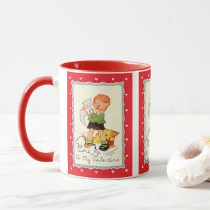 Mug Saint-Valentin victorien vintage garçon, chat et c