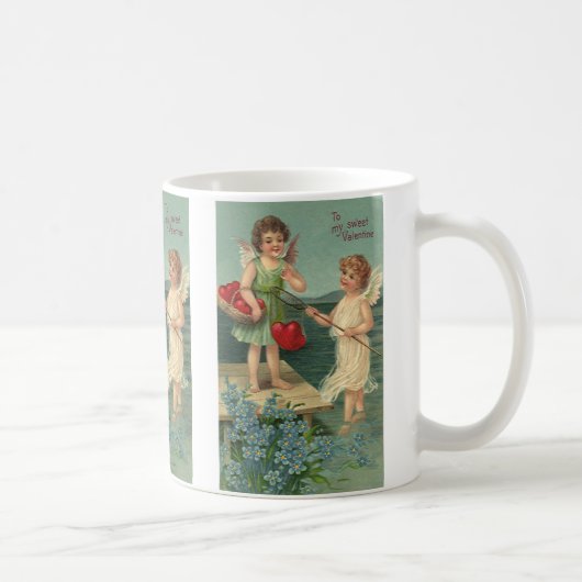 Mug Saint-Valentin vintage, Anges pêchant des cœurs (Droite)