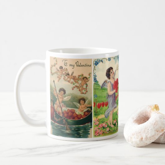 Mug Saint-Valentin vintage, cœurs d'anges victoriens (Avec donut)