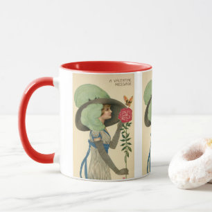 Mug Saint-Valentin vintage, Dame Papillon Rose Rouge