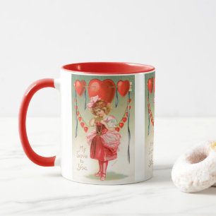 Mug Saint-Valentin vintage, fille victorienne avec coe
