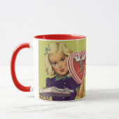 Mug Saint-Valentin vintage mignon, Fille avec Chocolat (Gauche)