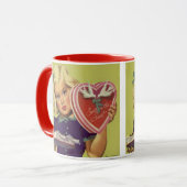 Mug Saint-Valentin vintage mignon, Fille avec Chocolat (Devant gauche)