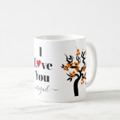 Mug Sakura cerisier Inséparable orange et fleurs (Devant droit)