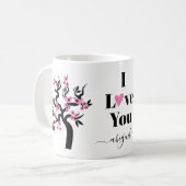 Mug Sakura cerisier Inséparable rose et fleurs (Devant gauche)