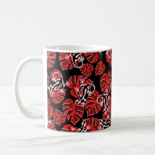 Mug Salamandre Répétante Et Motif Feuille Rouge (Gauche)