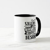 Mug Salem Broom Co. Halloween noir et blanc enchanté (Devant droit)