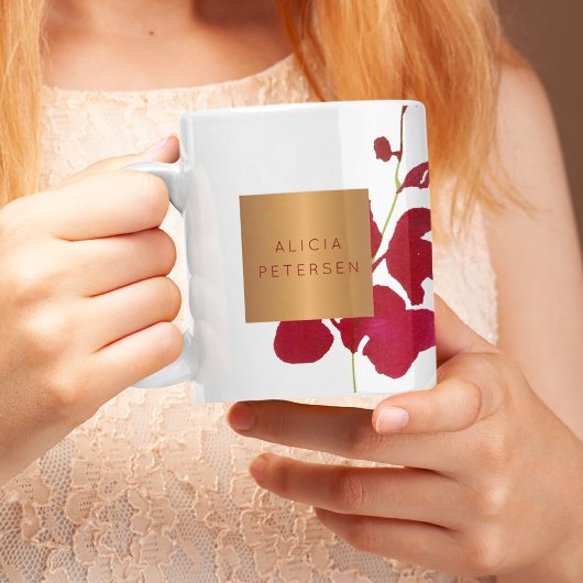 Mug Salon de beauté nom glam cuivre aquarelle fleurit